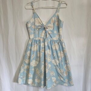 Anna Be Floral Dress Womens Small Cottagecore Blue Tie Front Babydoll Mini